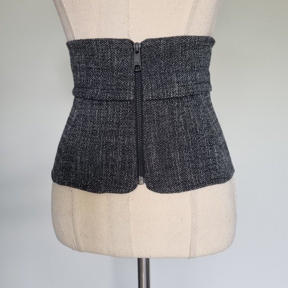 Veronika Maine Black & Grey Tweed Lace Up Cinch Waist Belt Size S - Picture 5 of 7